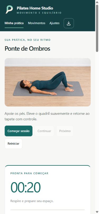Conheça o Pilates Home Studio — tela real do aplicativo