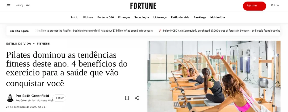 Manchete da Fortune: Pilates dominated fitness trends this year